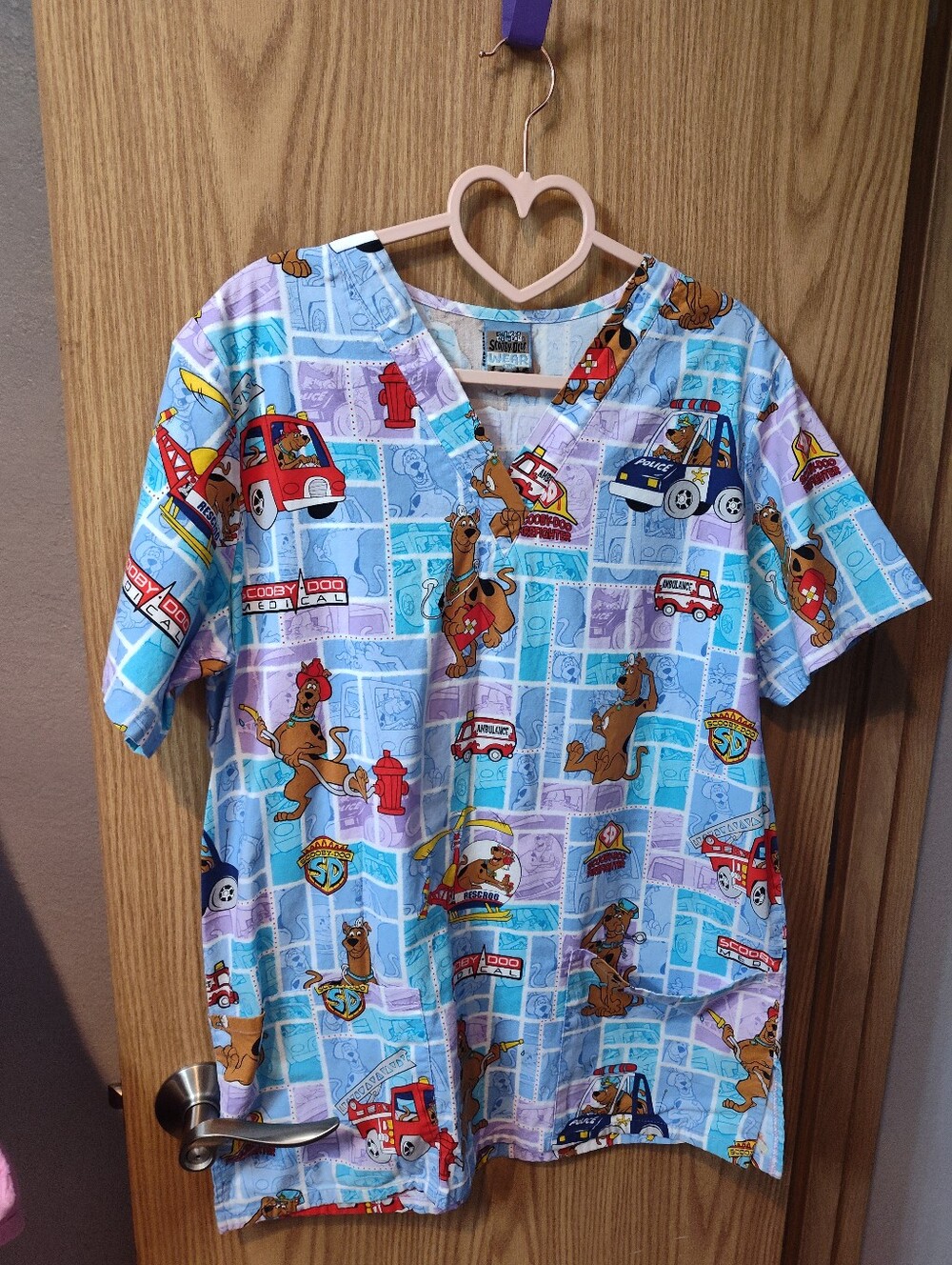Scooby-Doo Scrub Top in Light Blue Print Vintage